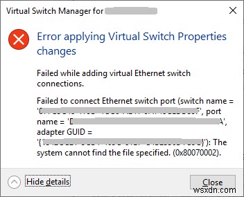 【解決策】Hyper-V 2019で仮想スイッチを作成できない（エラー0x80070002）