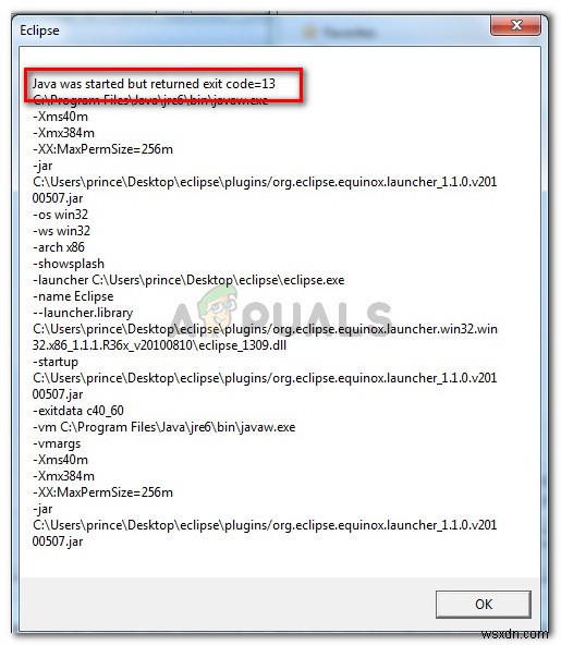 Eclipseエラー「Javaは起動されましたが、終了コード=13で返されました」の修正方法