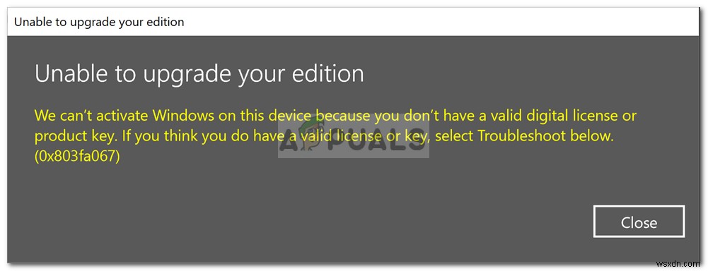 Windows 10 アクティベーションエラー 0x803fa067 の原因と解決方法