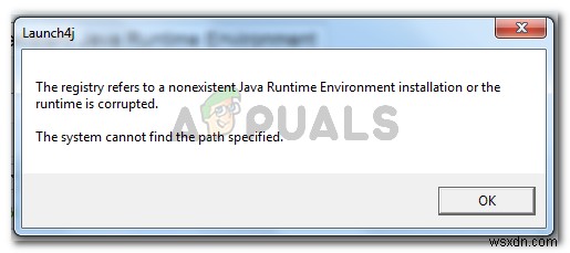 「レジストリが存在しないJavaランタイム環境を参照しています」エラーの解決方法