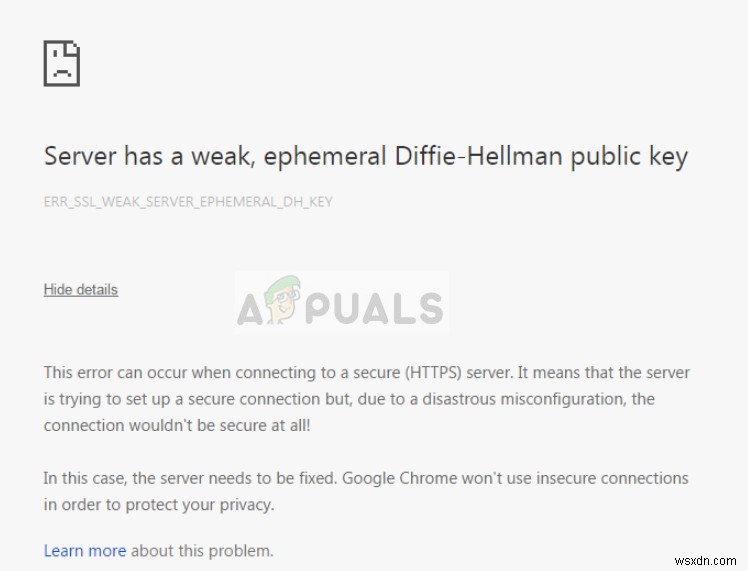 「サーバーに弱い一時的なDiffie-Hellman公開鍵があります」エラーの原因と解決策