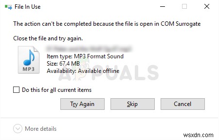 「COMサロゲートでファイルが開かれています」エラーの解決方法