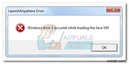 「Java VMのロード中にWindowsエラー2が発生しました」エラーの解決方法