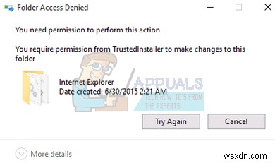 「TrustedInstallerからの許可が必要です」エラーの修正方法