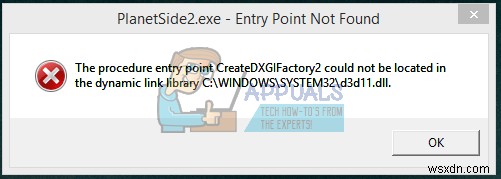 「プロシージャのエントリポイントCreateDXGIFactory2が見つかりませんでした」エラーの解決方法