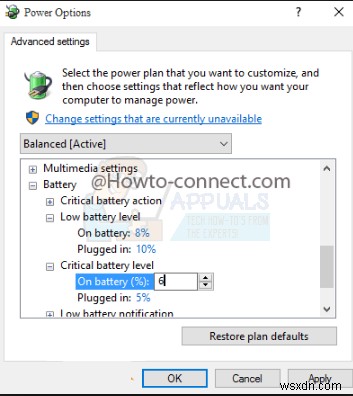 Windows 10でクリティカルバッテリーの残量しきい値を変更する方法