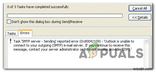 【解決】Outlookエラー0x80042109(送信SMTPサーバーに接続できない)の原因と直し方