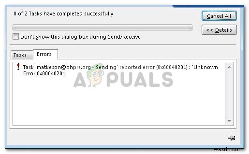 【解決法】Outlookでメール送信時に発生するエラー0x80040201を修正する方法