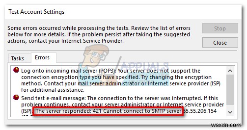 Outlookの「421:SMTPサーバーに接続できません」エラーを修正する方法