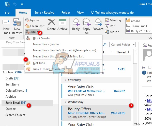 Outlook 2016でメールが迷惑メールフォルダに移動されるのを防ぐ方法