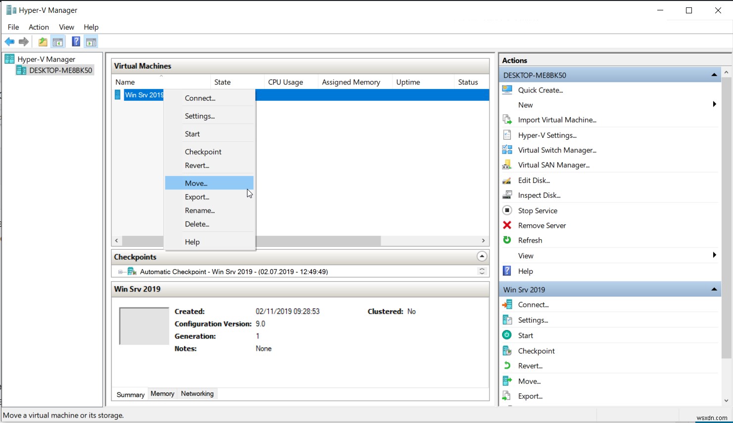 Hyper-V 2019で仮想マシン(VM)を別の場所へ移動する方法【手順付き解説】