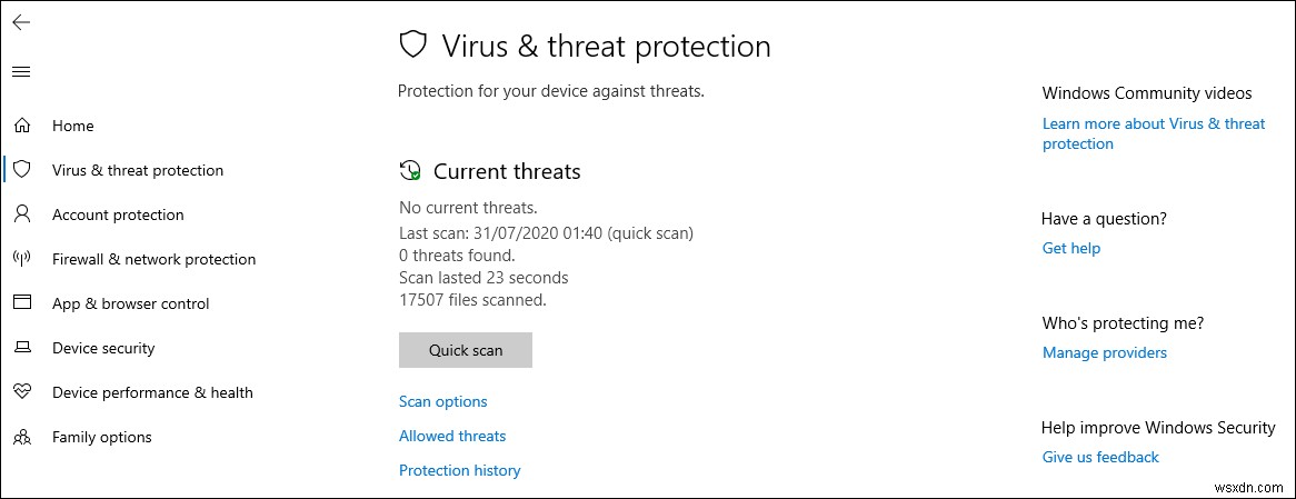 Windows 10で「ウイルスと脅威の防止」領域を非表示にする2つの方法