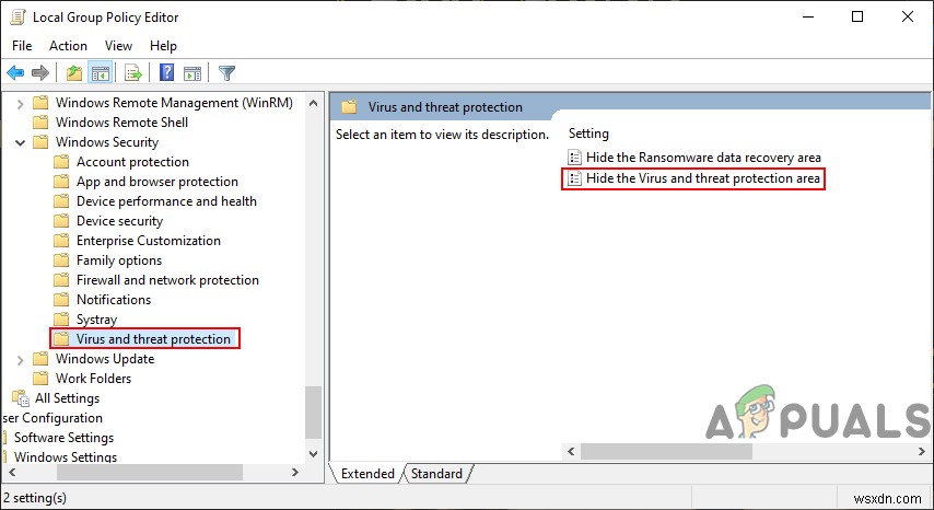 Windows 10で「ウイルスと脅威の防止」領域を非表示にする2つの方法
