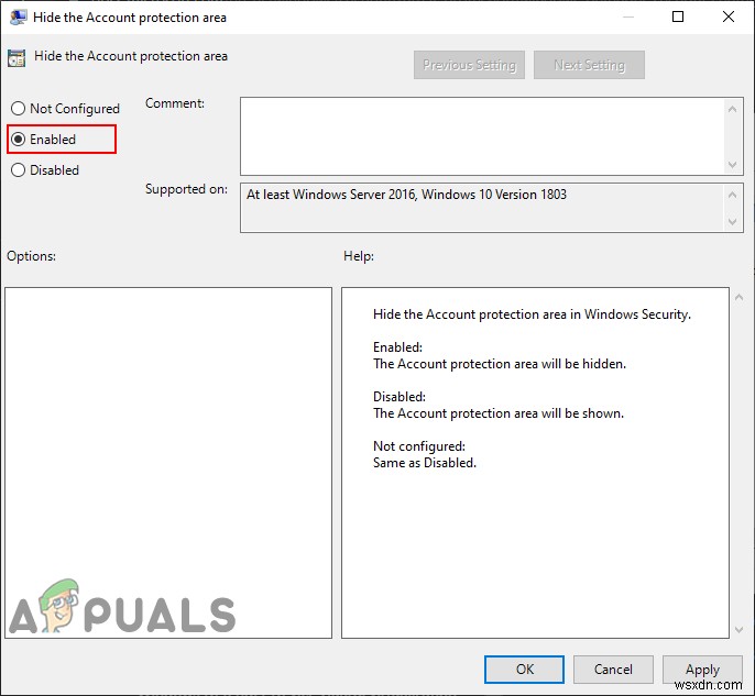Windows 10でアカウント保護領域を非表示にする2つの方法
