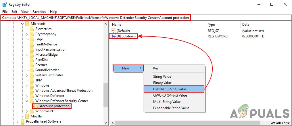 Windows 10でアカウント保護領域を非表示にする2つの方法