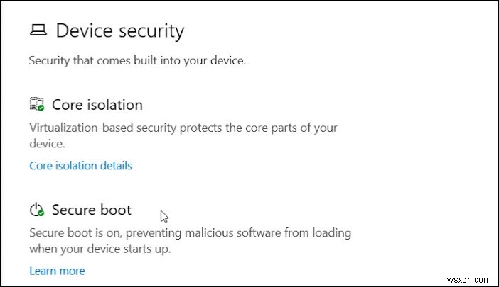 Windows 10で「デバイス セキュリティ」領域を非表示にする2つの方法