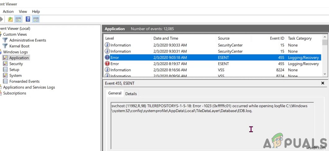【解決】Windows 10 1903で発生するイベントID 455 ESENTエラーの直し方