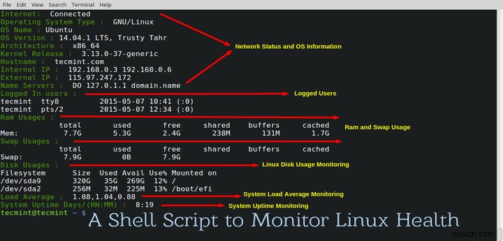 Linuxでネットワーク・ディスク使用量・稼働時間・負荷平均・RAM使用量を一括監視できるシェルスクリプト