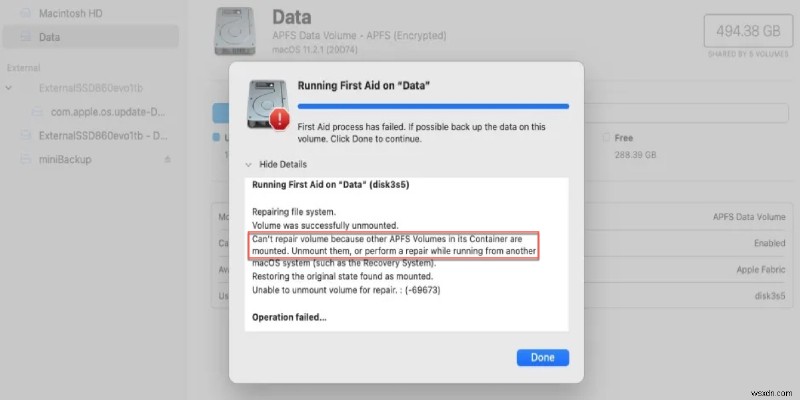 「コンテナー内の他のAPFSボリュームがマウントされているため、ボリュームを修復できません」エラーをデータ損失なしで解決する方法