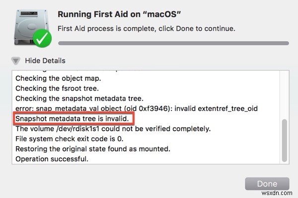 「APFSスナップショットが無効/スナップショットメタデータツリーが無効」エラーの修正方法