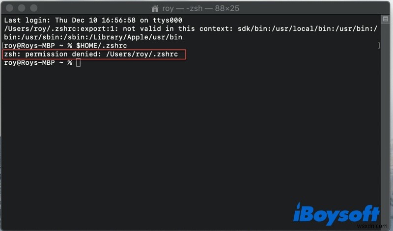 Macターミナルの「zsh: permission denied」エラーを解決する方法