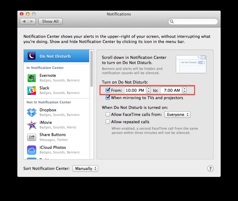 Macで夜間の通知を自動的にオフにする方法