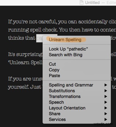 OS Xのスペルチェックで誤って登録した単語をユーザー辞書から削除する方法