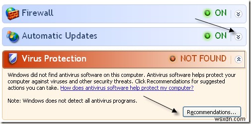 Windows XPで「コンピュータが危険にさらされている可能性があります」の警告を無効にする方法