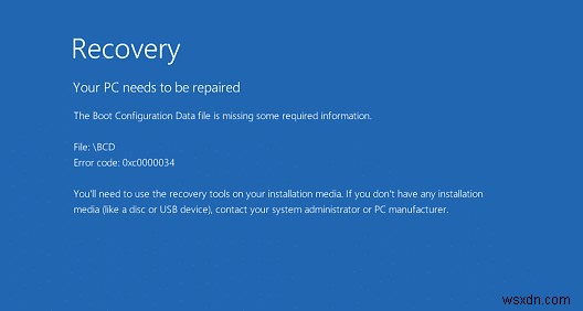 【0xc0000034】「ブート構成データファイルに必要な情報が欠落しています」エラーの直し方