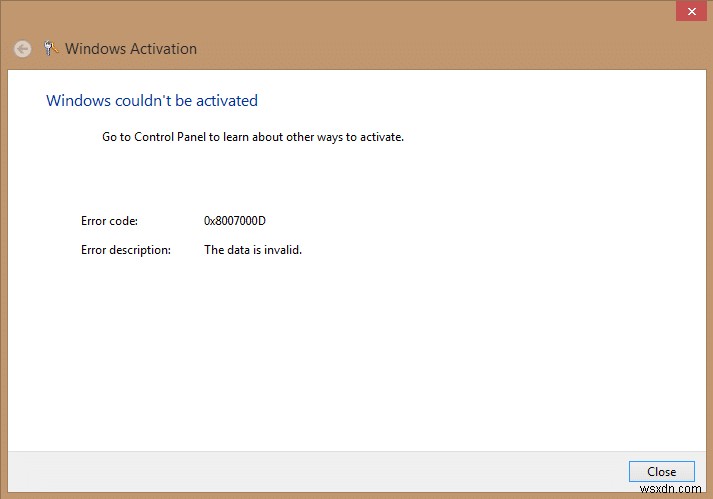 Windowsのライセンス認証時に発生するエラーコード 0x8007000D の解決方法