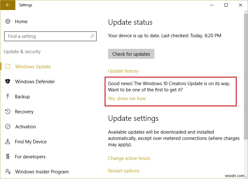 【Windows 10】Windows Updateに表示されるCreators Updateの通知をレジストリで無効にする方法