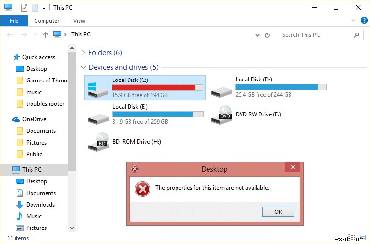 【Windows 7/10】「このアイテムのプロパティは利用できません」エラーの修正方法
