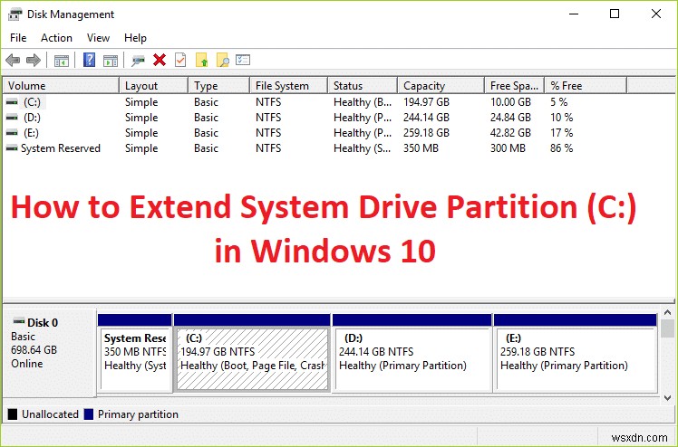 Windows 10でCドライブ(システムドライブ)のパーティションを拡張する方法