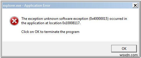 アプリケーションで不明なソフトウェア例外 (0x40000015) が発生する問題の修正方法