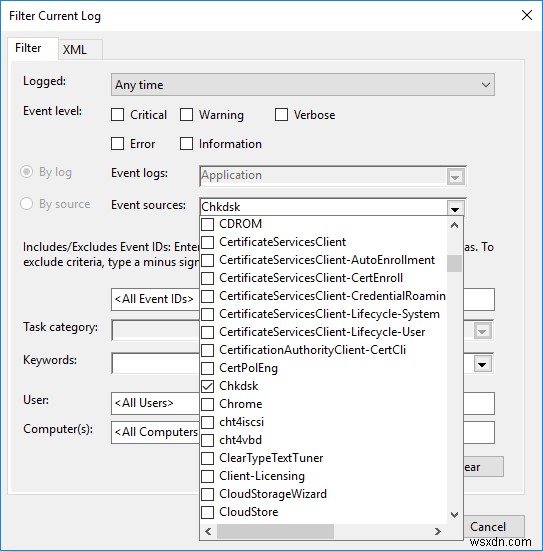 【Windows 10】Chkdsk(チェックディスク)のイベントビューアーログを確認する方法