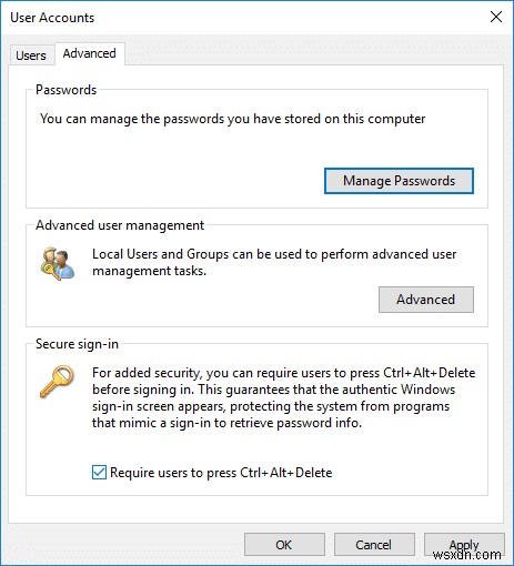 Windows 10でセキュアログイン（Ctrl+Alt+Delete要求）を有効・無効にする3つの方法