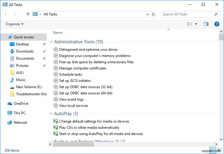 Windows 10 でコントロールパネル「すべてのタスク」(God Mode) のショートカットを作成する方法