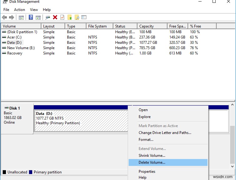 Windows 10でボリューム・パーティションを削除する3つの方法|ディスクの管理・CMD・PowerShell