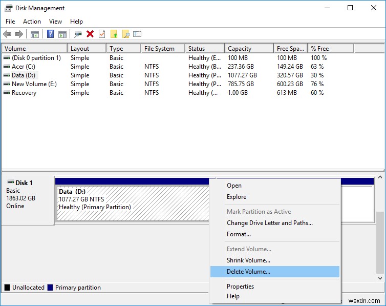 Windows 10でボリューム・パーティションを削除する3つの方法|ディスクの管理・CMD・PowerShell