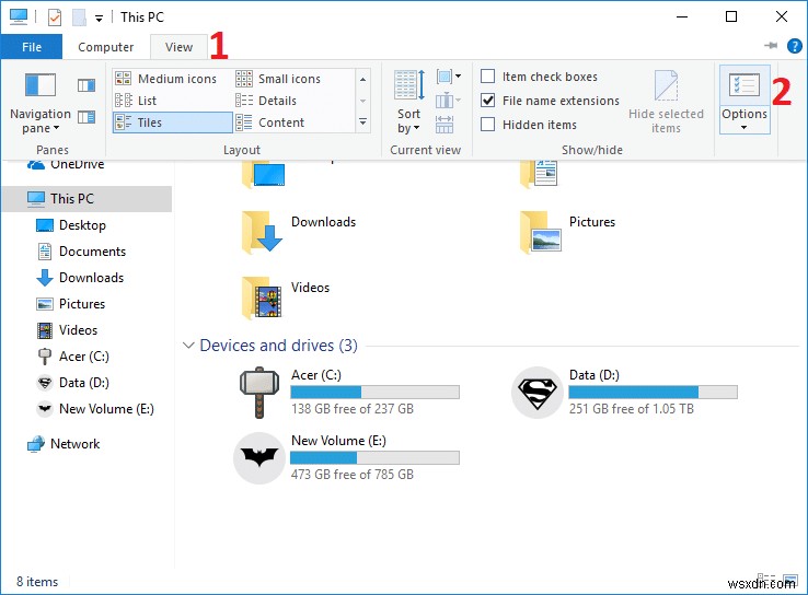 Windows 10のエクスプローラーでステータスバーを表示・非表示にする方法