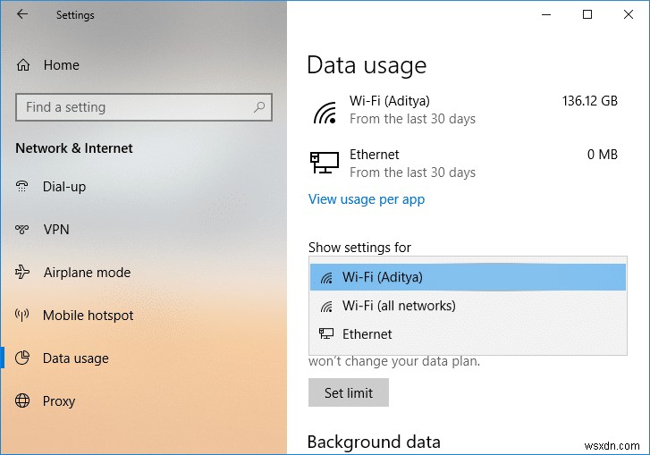Windows 10でWi-Fiとイーサネットのデータ使用量制限を設定する方法
