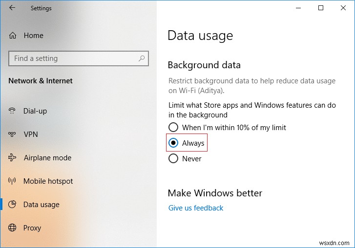 Windows 10でWi-Fiとイーサネットのデータ使用量制限を設定する方法
