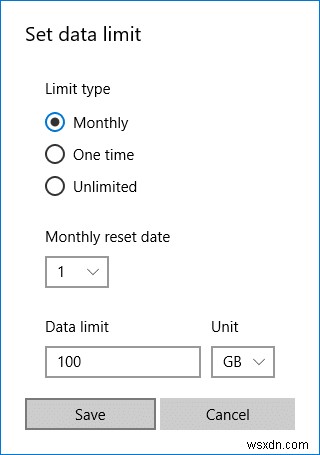 Windows 10でWi-Fiとイーサネットのデータ使用量制限を設定する方法