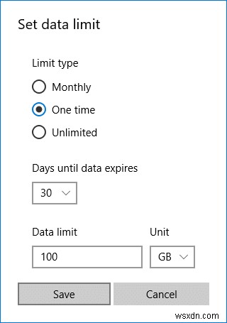 Windows 10でWi-Fiとイーサネットのデータ使用量制限を設定する方法