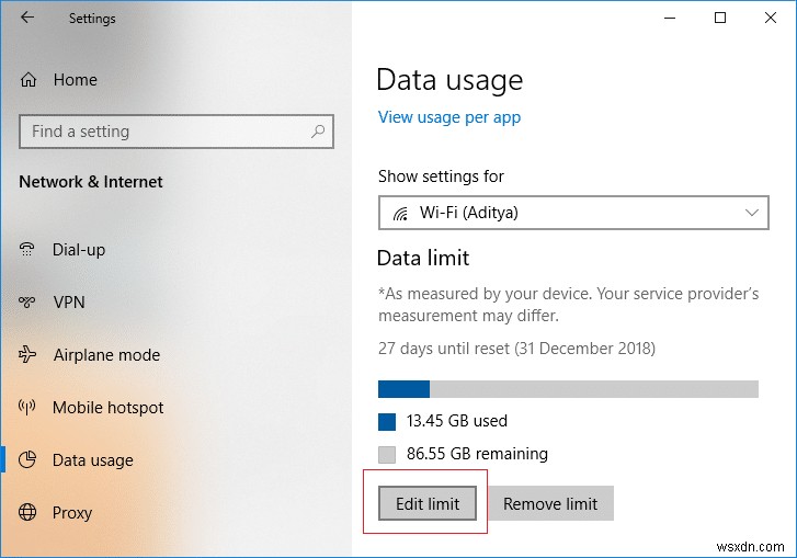 Windows 10でWi-Fiとイーサネットのデータ使用量制限を設定する方法