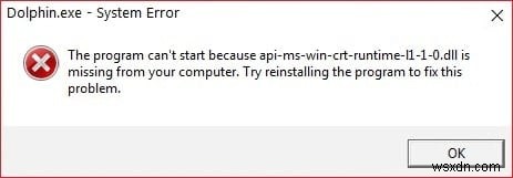 「api-ms-win-crt-runtime-l1-1-0.dll が見つからないため、プログラムを開始できません」エラーの解決方法