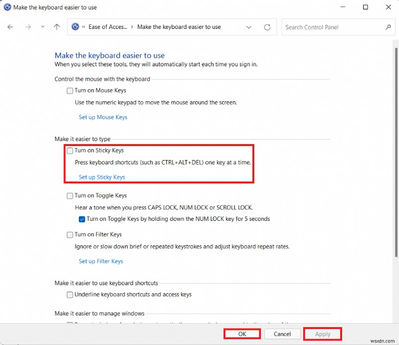 Windows 11で固定キー(スティッキーキー)をオフにする2つの方法