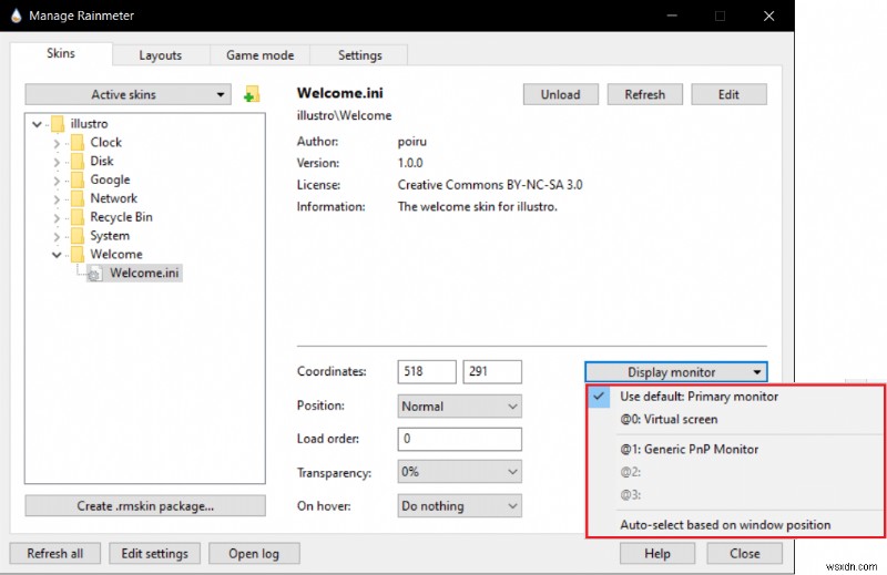 Windows 10でRainmeterのデュアルモニタースキンを設定する方法