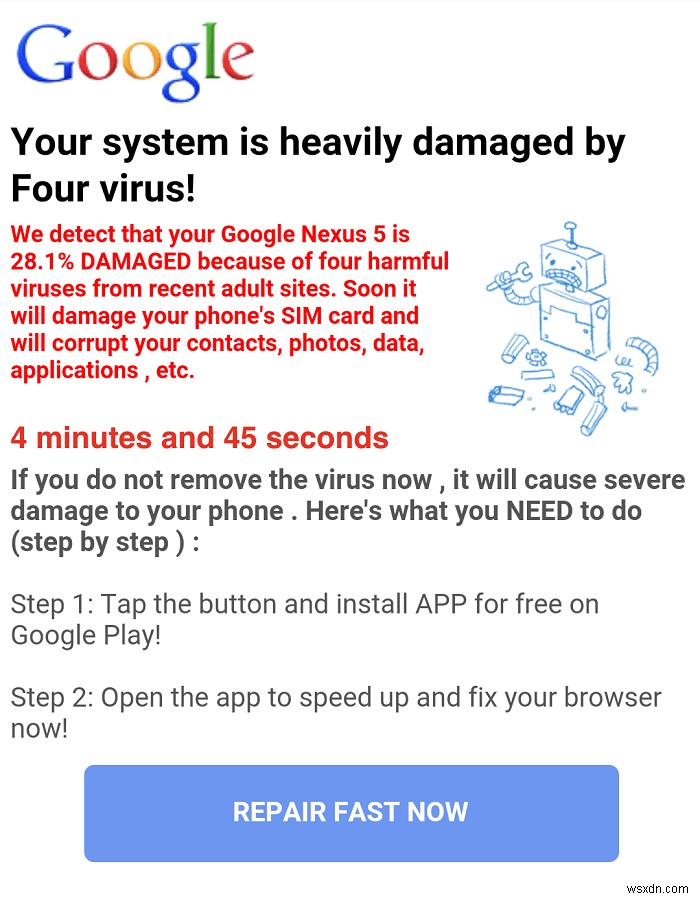 「4つのウイルスでシステムが深刻に損が深刻に損傷しています」偽エラーの対処法【Android/iOS】