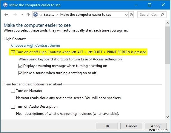 Windows 10でハイコントラストをオン/オフにする3つの方法